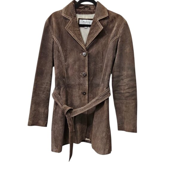 Wilsons Maxima Suede Leather Jacket Vintage Belted Trench Short Brown Coat - Picture 1 of 7
